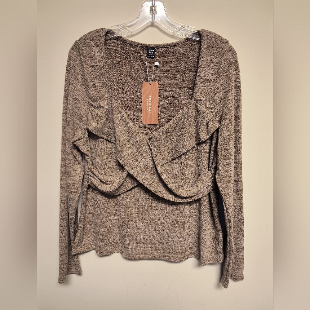 Shein Sexy Curve Taupe Criss Cross Top New - Picture 2 of 10